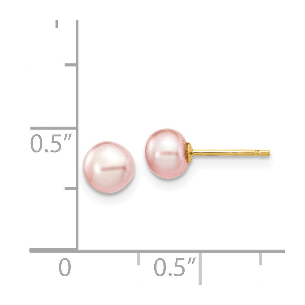 14k Yellow Gold 5-6mm Pink Button Freshwater Cultured Pearl Stud Earrings