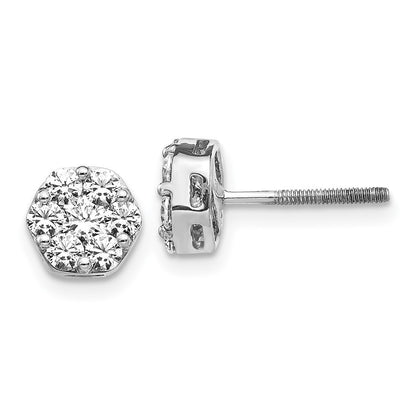 14k White Gold Diamond Cluster Screwback Stud Earrings