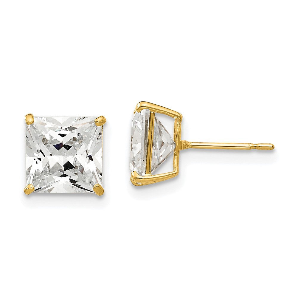 14k Yellow Gold 7mm Square Cubic Zirconia Stud Earrings