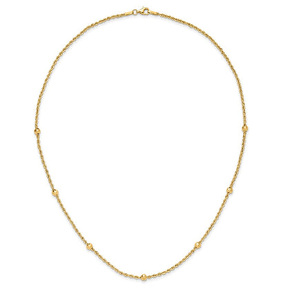 14k Yellow Gold Diamond-Cut Beaded Rope Chain Necklace Necklace 18"