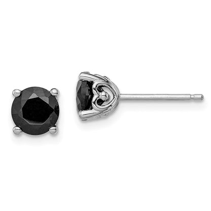 Sterling Silver Rhodium-plated 6mm Black Sapphire Stud Earrings
