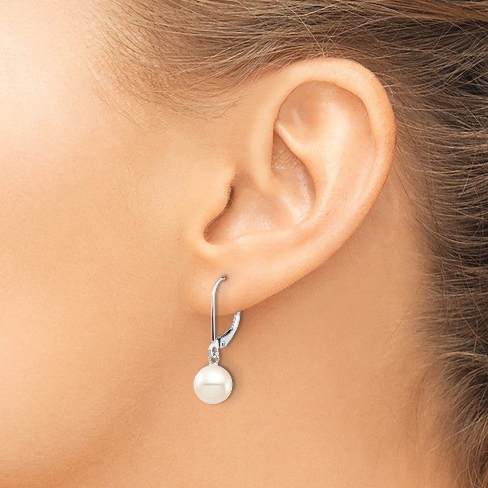 14k White Gold 7-8mm Round Freshwater Cultured Pearl Dangle Earrings