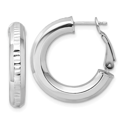 Sterling Silver RH-pltd D/C 4.75mm Omega Back Round Hoop Earrings