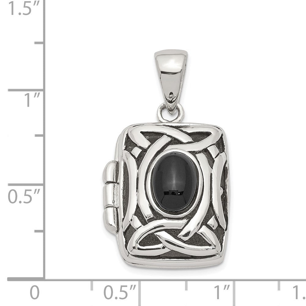 Sterling Silver Rhodium-plated Antiqued Onyx Rectangle 20mm Locket