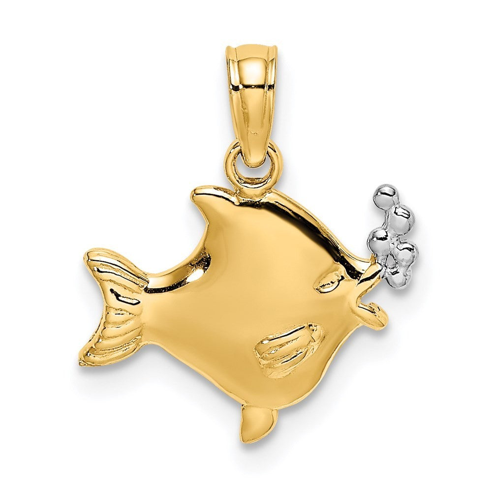 14k Yellow Gold with White Rhodium 2-D Fish Bubbles Charm Pendant