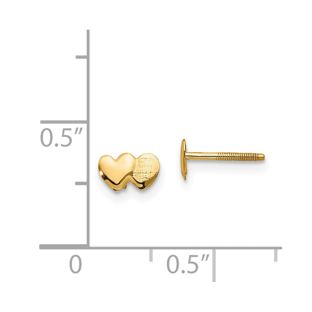 14k Yellow Gold Double Heart Button Stud Earrings