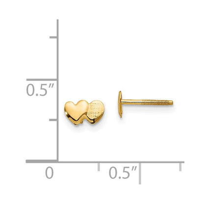 14k Yellow Gold Double Heart Button Stud Earrings