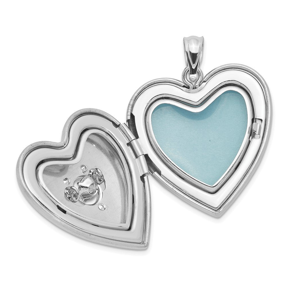 Sterling Silver Rhodium-plated Satin Diamond & CZ Heart Locket Pendant