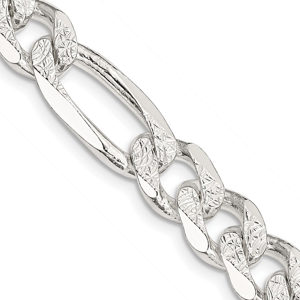 Sterling Silver 9.5mm Pav� Flat Figaro Chain Necklace 26"