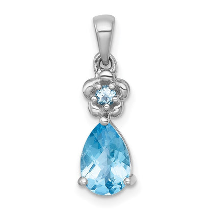 Sterling Silver Polished Light Swiss Blue Topaz Teardrop Flower Pendant