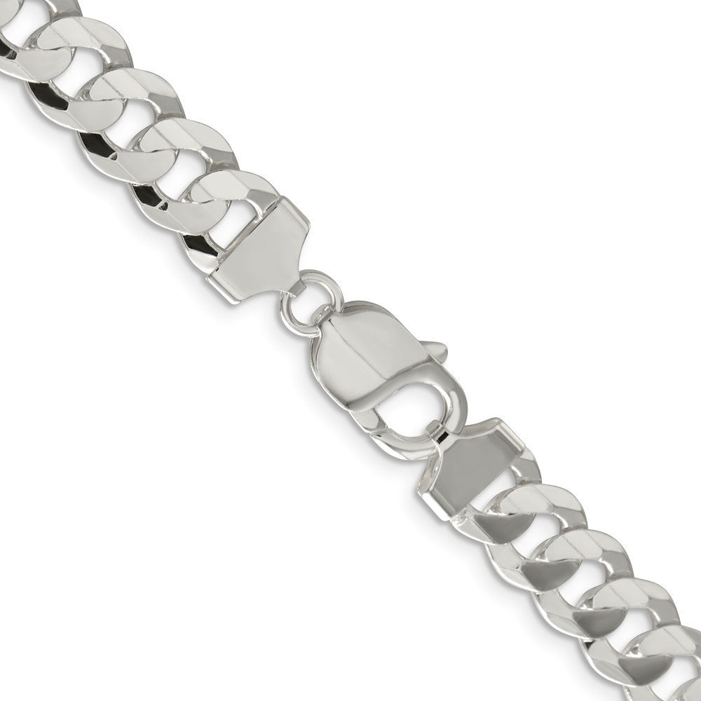 Sterling Silver 9.75mm Concave Beveled Curb Chain Necklace 24"