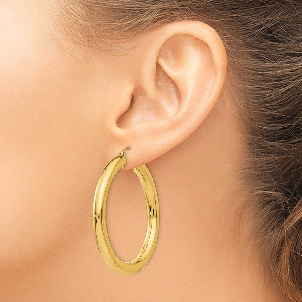 14k Yellow Gold Polished 5mm Tube Hoop Earrings