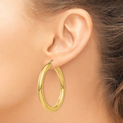 14k Yellow Gold Polished 5mm Tube Hoop Earrings