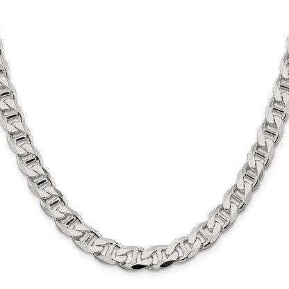 Sterling Silver 8.25mm Diamond-Cut Flat Anchor Curb Chain Necklace 26"