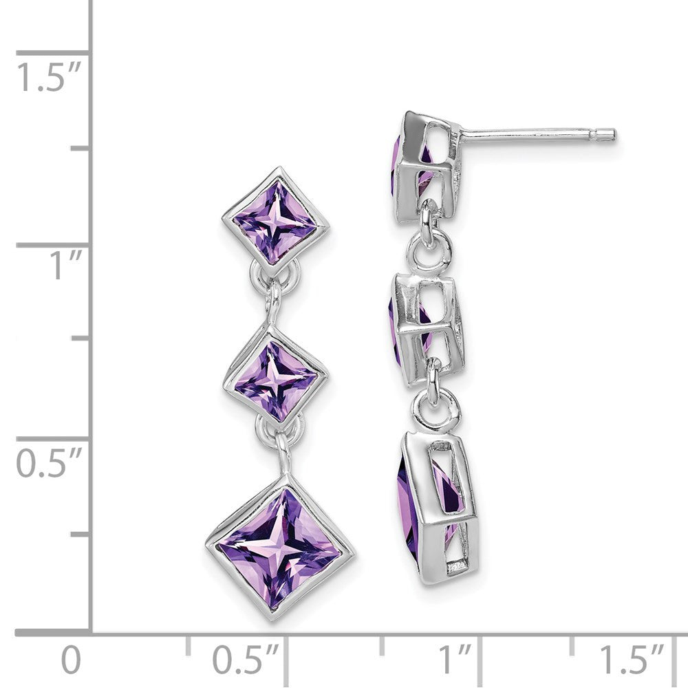 Sterling Silver Rhodium-plated Polished Amethyst Dangle Earrings