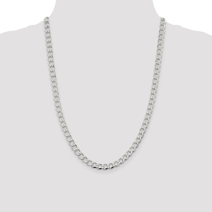Sterling Silver 6.7mm Semi-solid Flat Curb Chain Necklace 24"