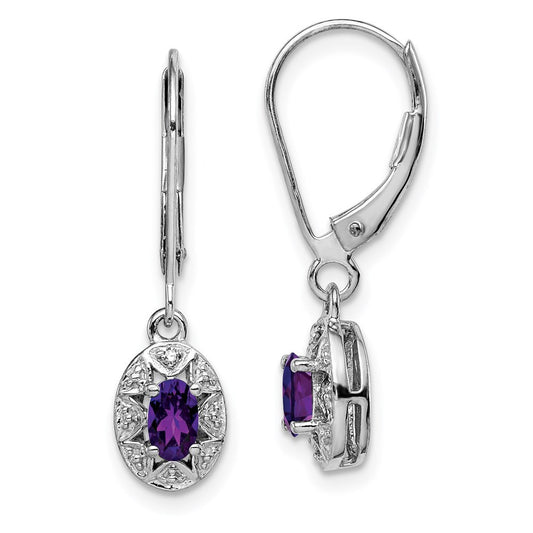 Sterling Silver Rhodium-plated Diam. & Amethyst Dangle Earrings