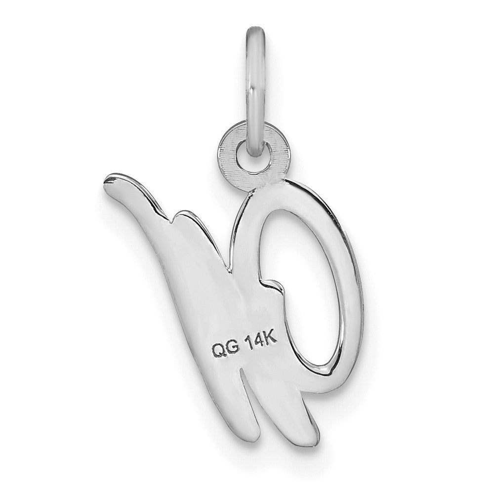 14k White Gold Casted Script Letter W Initial Charm Pendant
