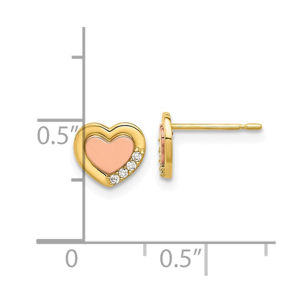 14k Two-tone Polished Cubic Zirconia Heart Stud Earrings