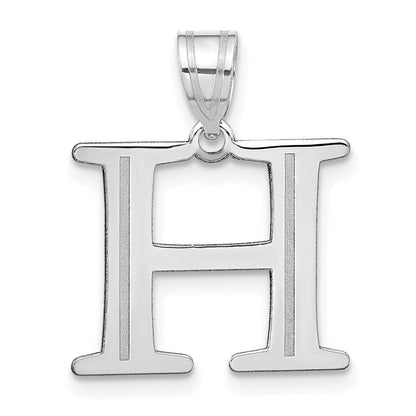14k White Gold Polished Etched Letter H Initial Pendant