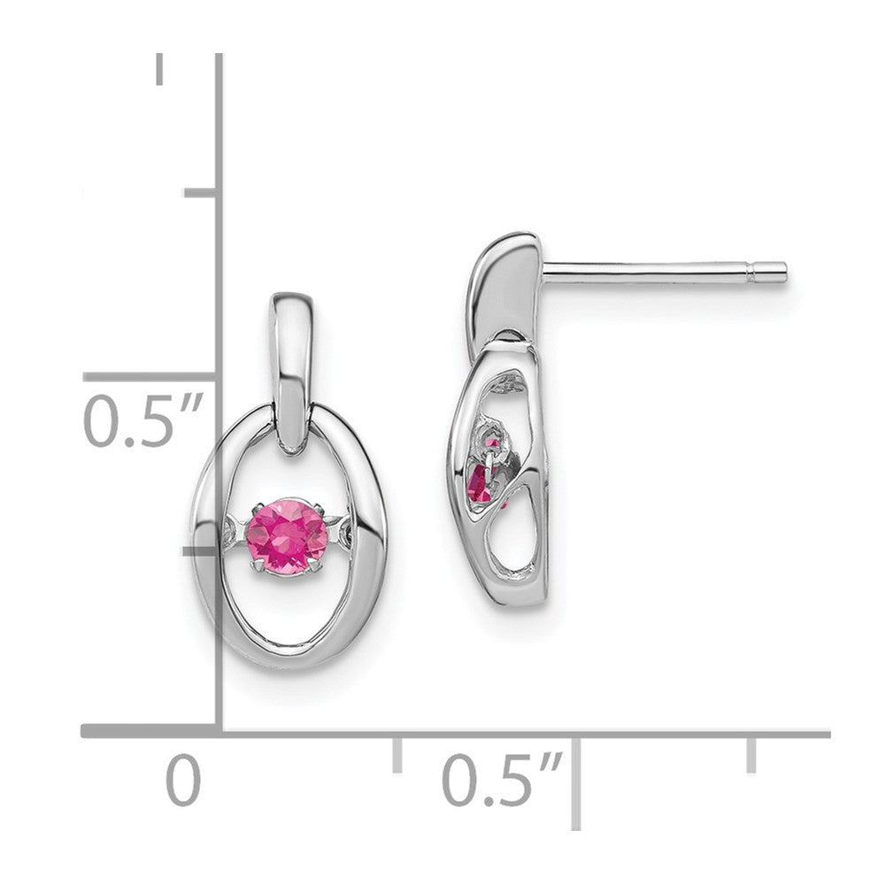 Sterling Silver Rhodium Pink CZ Birthstone Vibrant Dangle Earrings