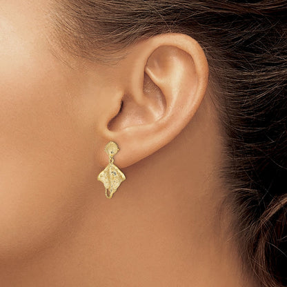 14k Yellow Gold Shell and Stingray Dangle Earrings