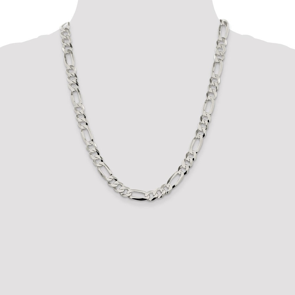 Sterling Silver 8.5mm Lightweight Flat Figaro Chain Necklace 22"