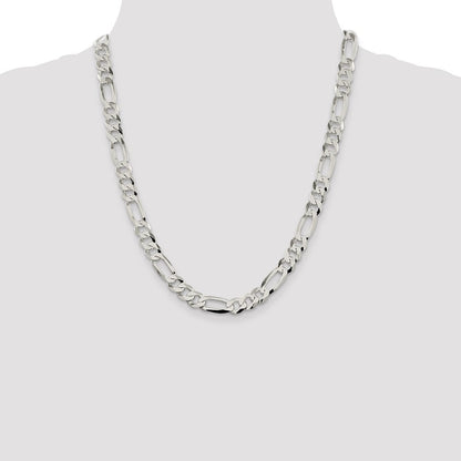 Sterling Silver 8.5mm Lightweight Flat Figaro Chain Necklace 22"