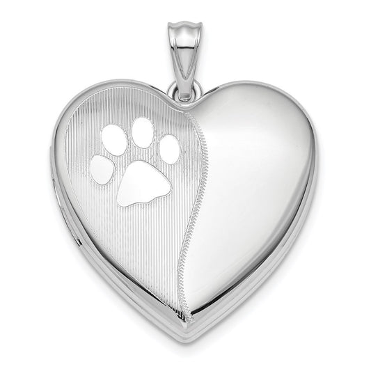 Sterling Silver Rhod-plated Satin/Pol Paw Prints Ash Holder Heart Locket Pendant
