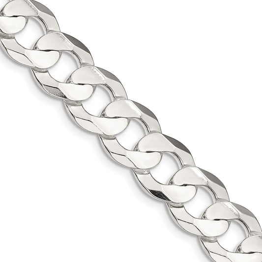 Sterling Silver 11.9mm Concave Beveled Curb Chain Necklace 20"