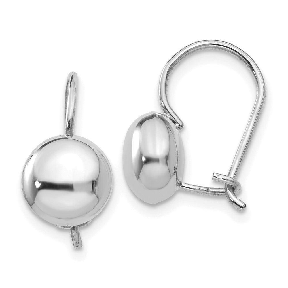 14k White Polished 8mm Button Kidney Wire Drop & Dangle Earrings