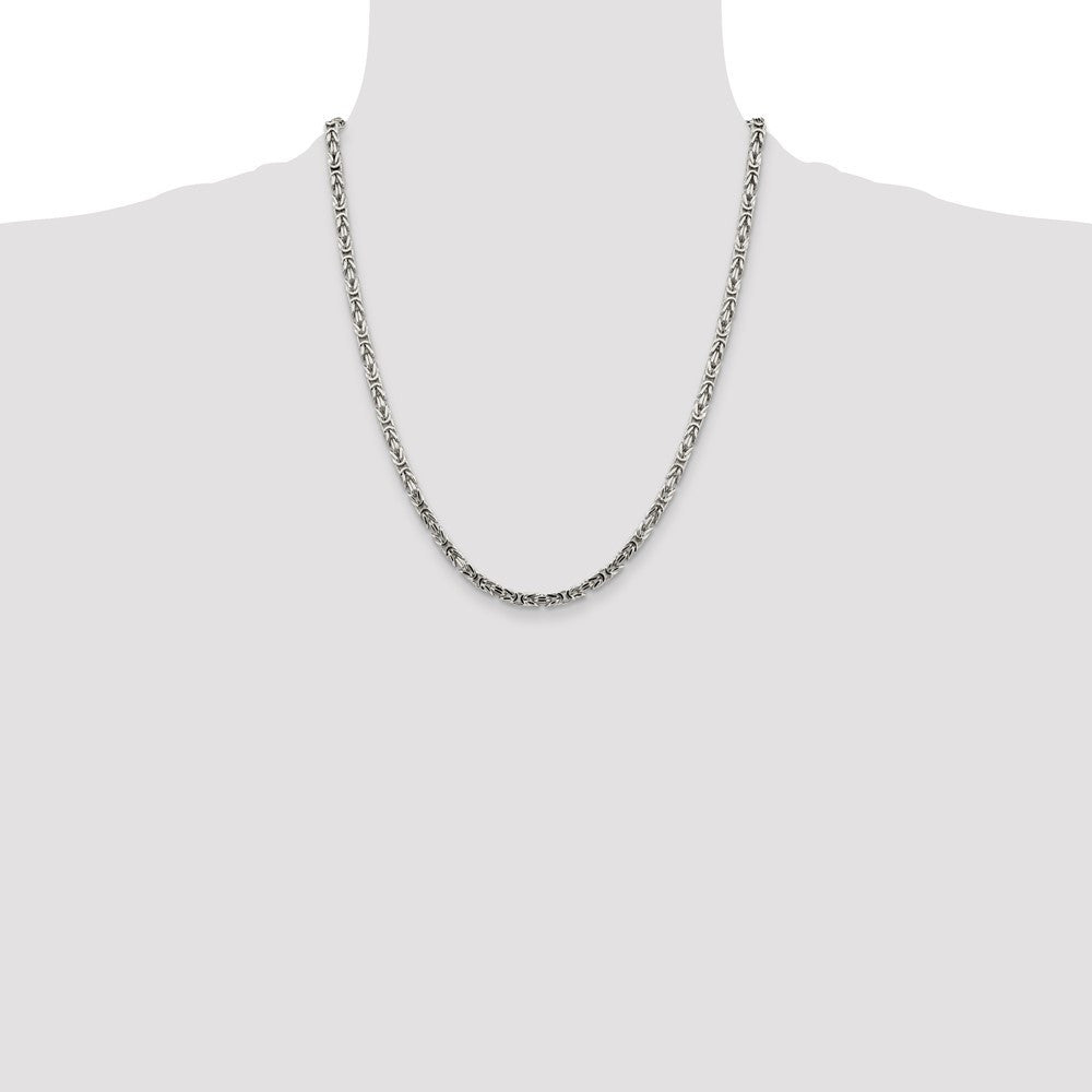 Sterling Silver 3.25mm Byzantine Chain Necklace 22"