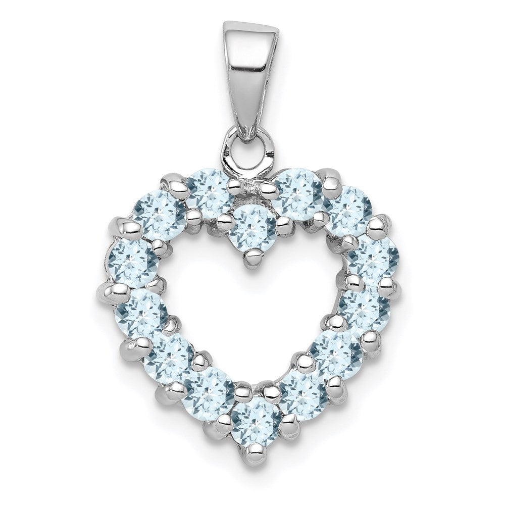 Sterling Silver Rhodium Aqua Heart Pendant