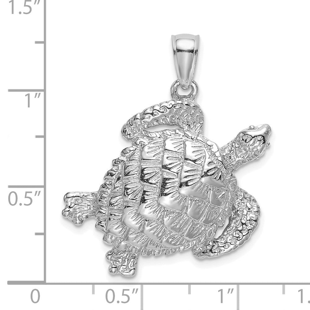 14k White Gold Textured Sea Turtle Charm Pendant