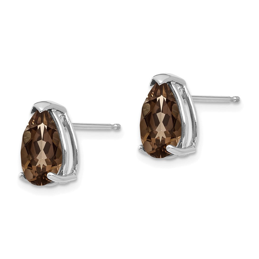 14k White Gold  10x7 Pear Smoky Quartz Stud Earrings