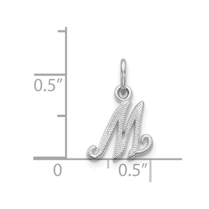 14k White Gold Casted Script Letter M Initial Charm Pendant