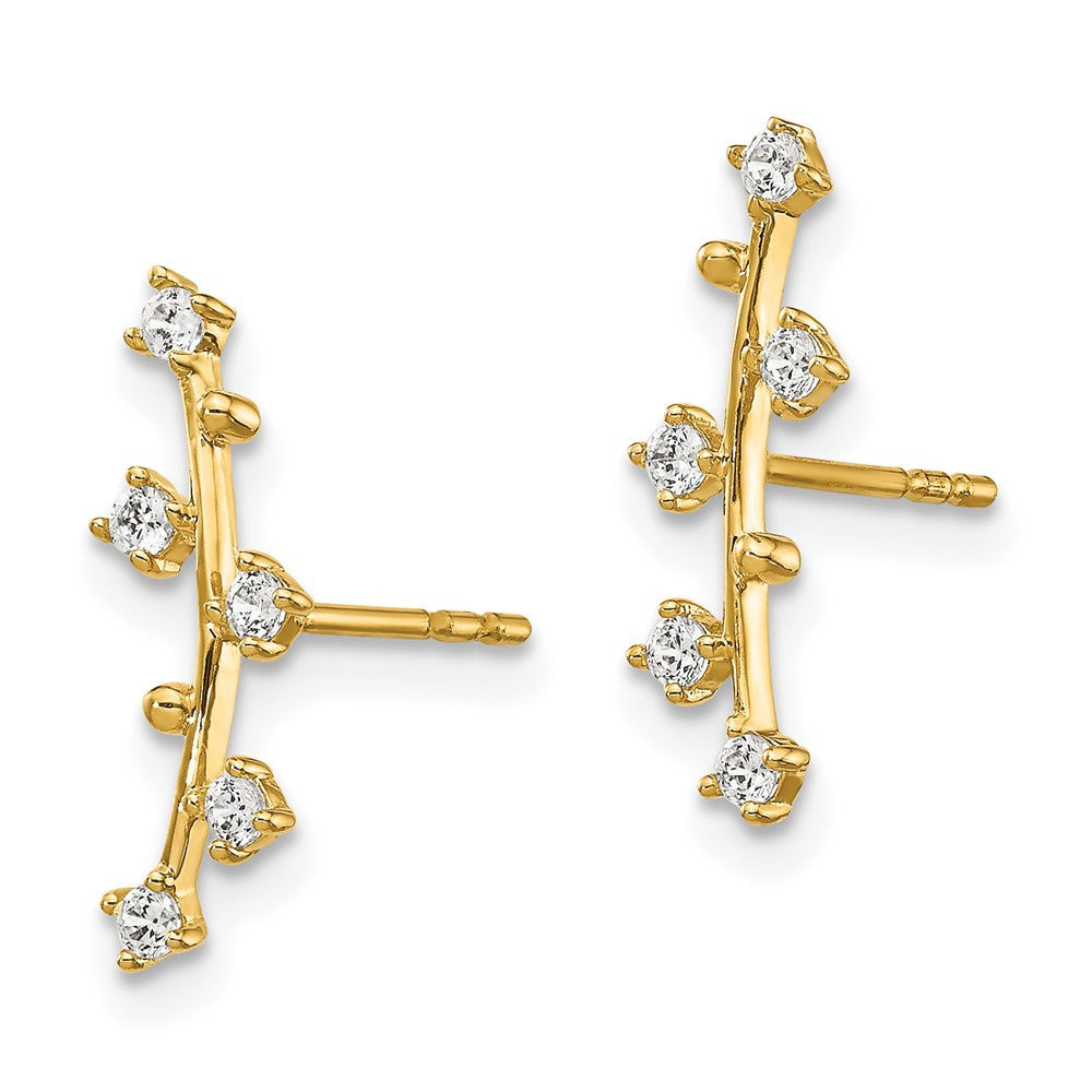 14k Yellow Gold Polished Bar CZ Dangle Earrings