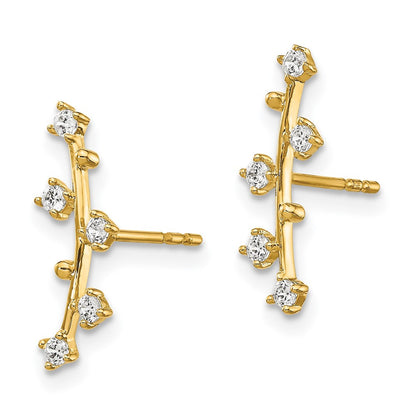 14k Yellow Gold Polished Bar CZ Dangle Earrings