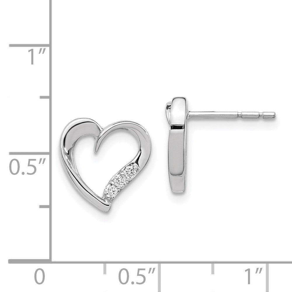 14k White Gold Diamond Heart Stud Earrings
