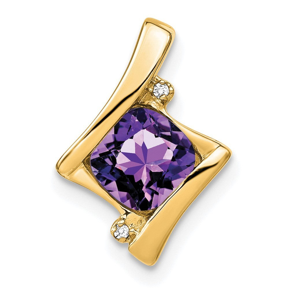 14k Yellow Gold Amethyst and Diamond Pendant