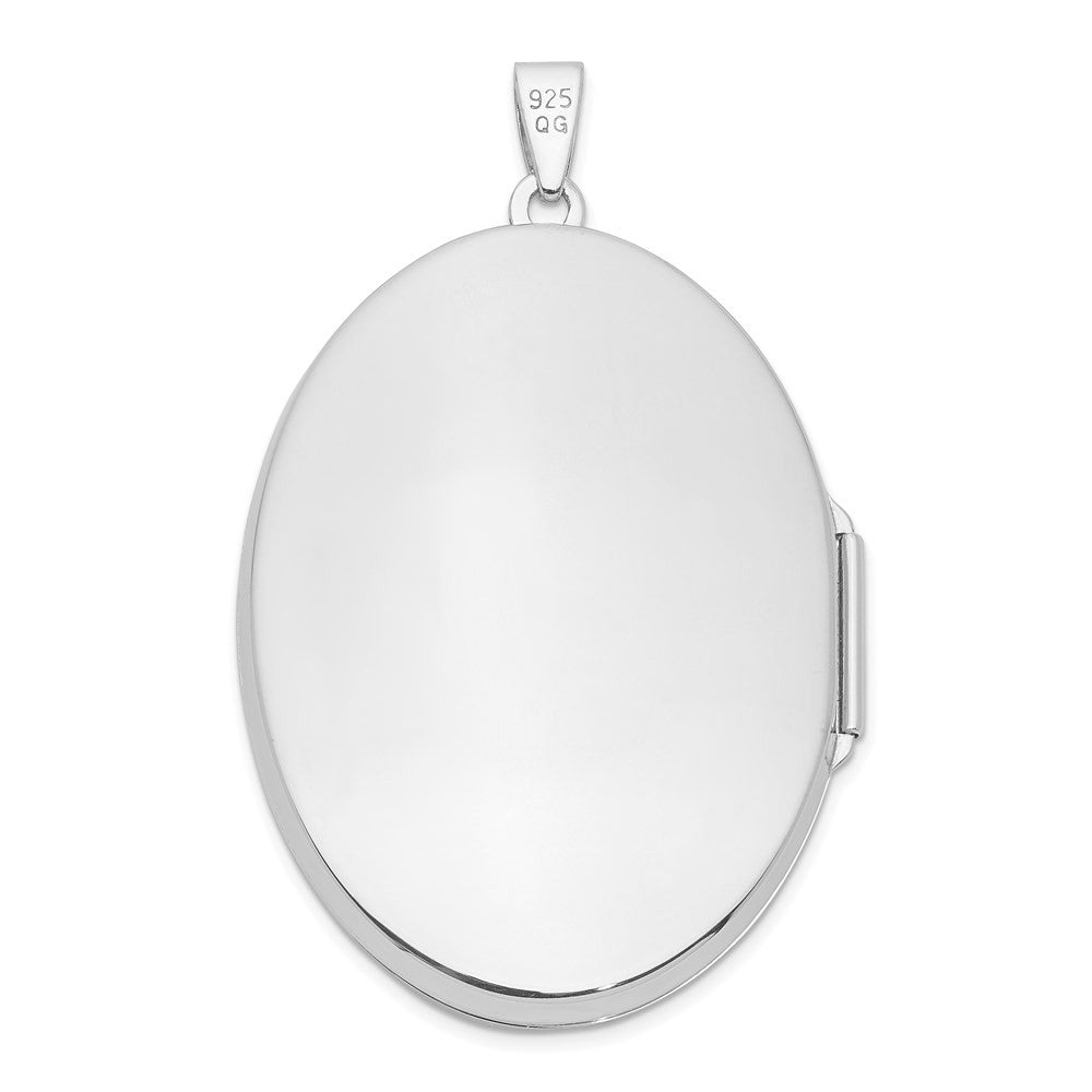 Sterling Silver Rhodium-plated 38mm Scroll Oval Locket Pendant