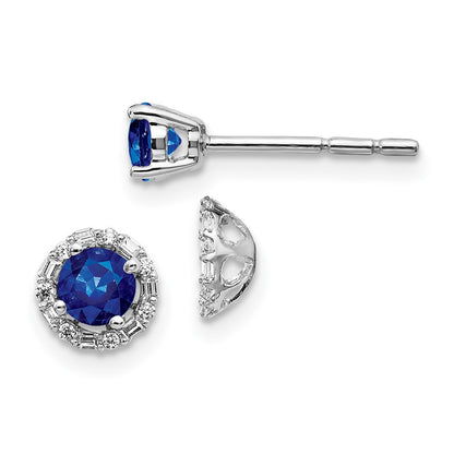 14k White Gold Diamond and Sapphire Stud w/Jacket Earrings