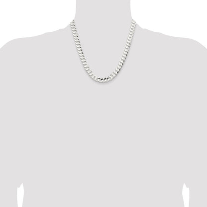 Sterling Silver 9.75mm Concave Beveled Curb Chain Necklace 20"