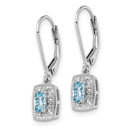 Sterling Silver Rhodium-plated Blue Topaz Diamond Dangle Earrings