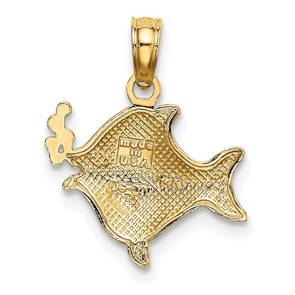 14k Yellow Gold with White Rhodium 2-D Fish Bubbles Charm Pendant