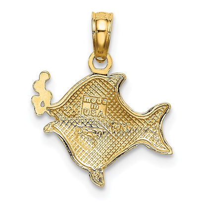 14k Yellow Gold with White Rhodium 2-D Fish Bubbles Charm Pendant
