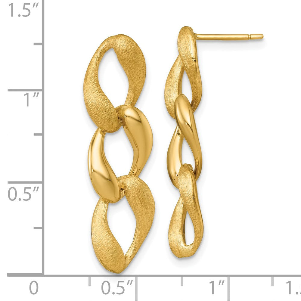 14k Yellow Gold Brushed and Polished 8.8mm Fancy Link Dangle Earrings