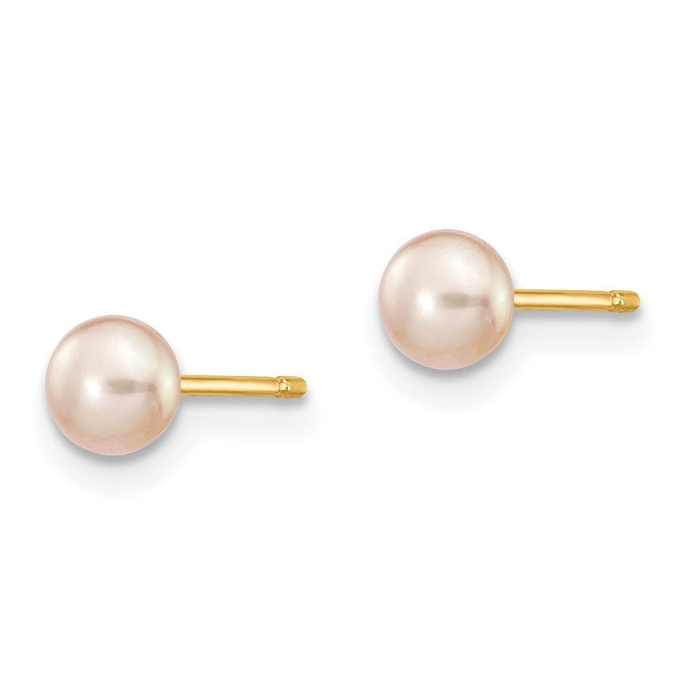14k Yellow Gold 4-5mm Purple Freshwater Cultured Button Pearl Stud Earrings