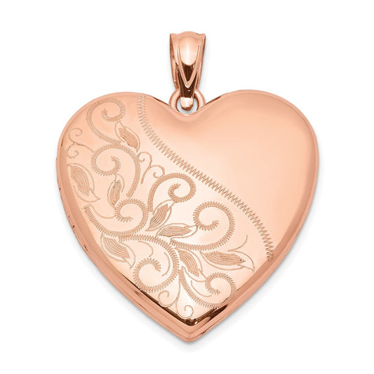 Sterling Silver Rose Gold-plated 24mm Scrolled Heart Family Locket Pendant