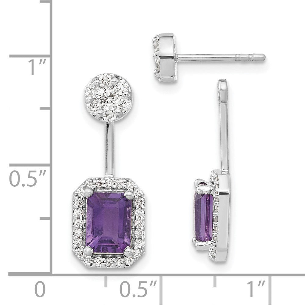 14k White Gold Diamond/Amethyst Front/Back Drop & Dangle Earrings